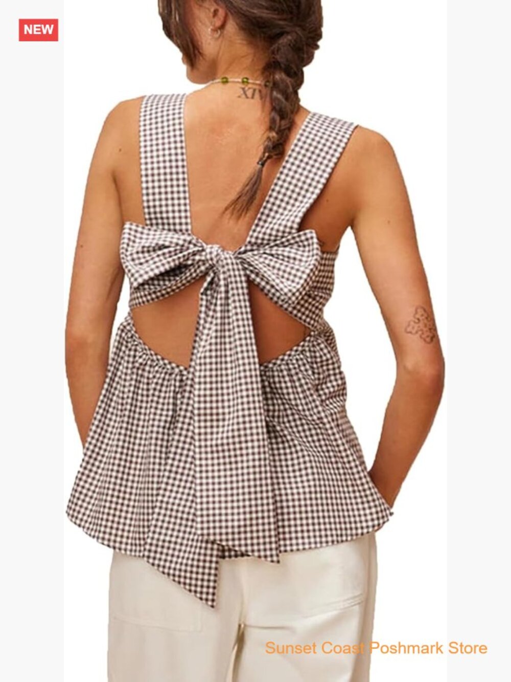 Gingham Square Neck Peplum Cami Tank Tops Sleeveless Backless Bowtie Blouse Y2K